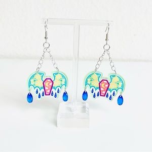 NWT Multicolor Rainbow Coffin Bat Wings Rhinestone Dangle Drop Acrylic Earrings